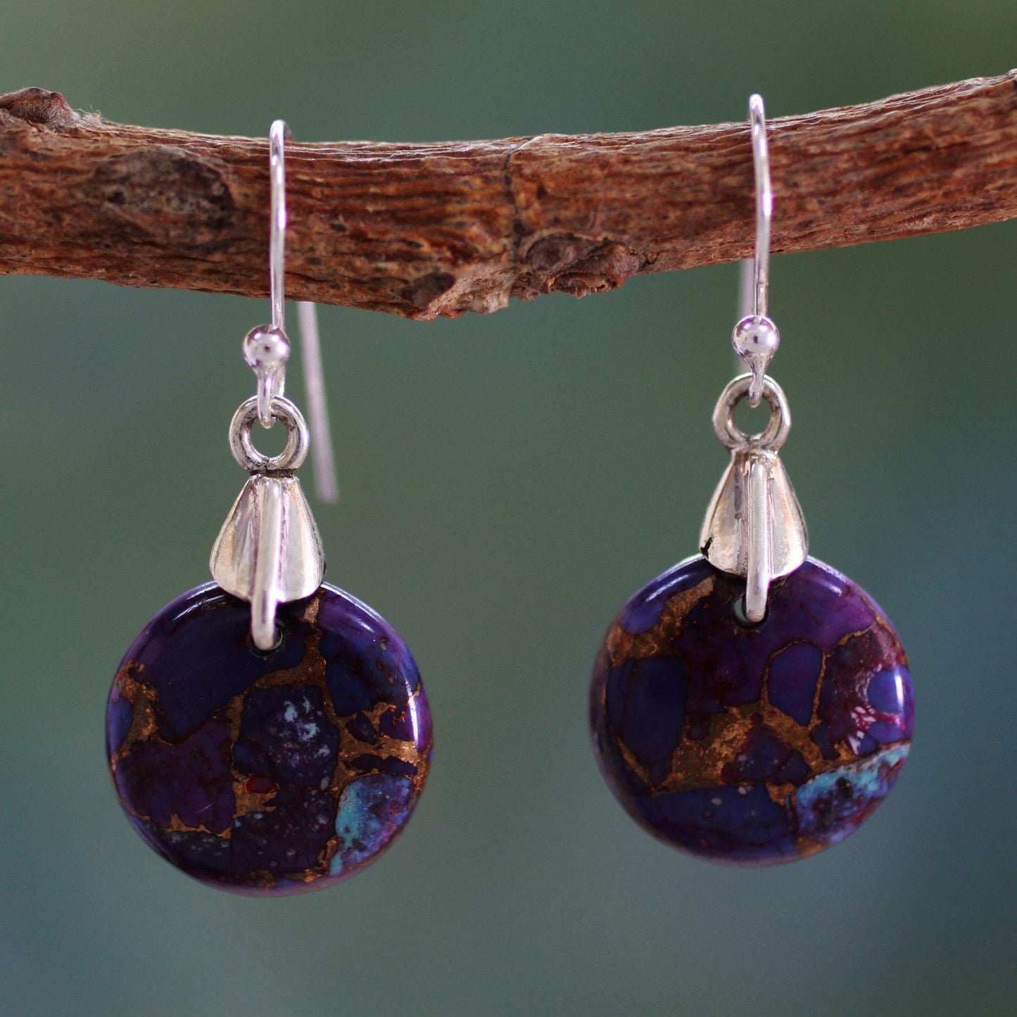 Purple Turquoise Moon & Sterling Silver Dangle Earrings