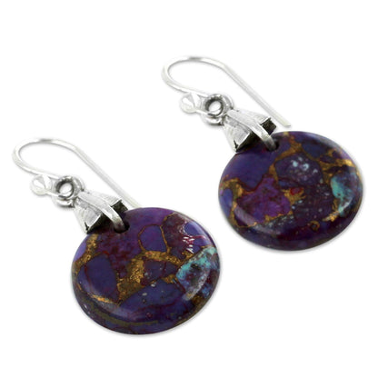 Purple Turquoise Moon & Sterling Silver Dangle Earrings
