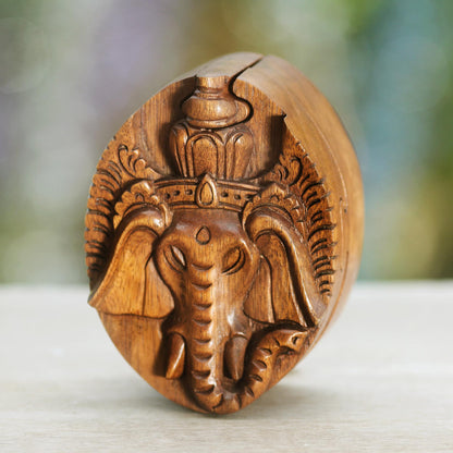 Auspicious Ganesha Hand Carved Balinese Wood Puzzle Box
