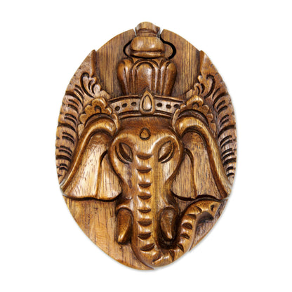 Auspicious Ganesha Hand Carved Balinese Wood Puzzle Box