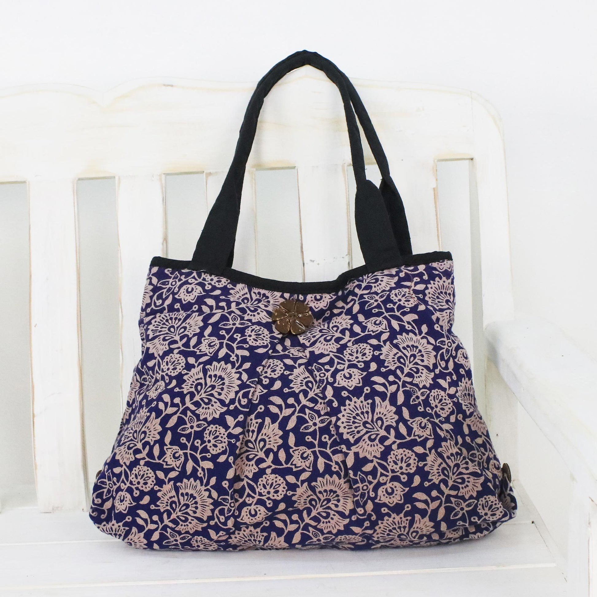 NOVICA - Blue Cotton Handcrafted Shoulder Bag