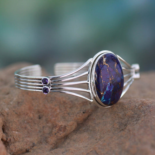 Violet Island Amethyst and Composite Turquoise Silver Cuff Bracelet