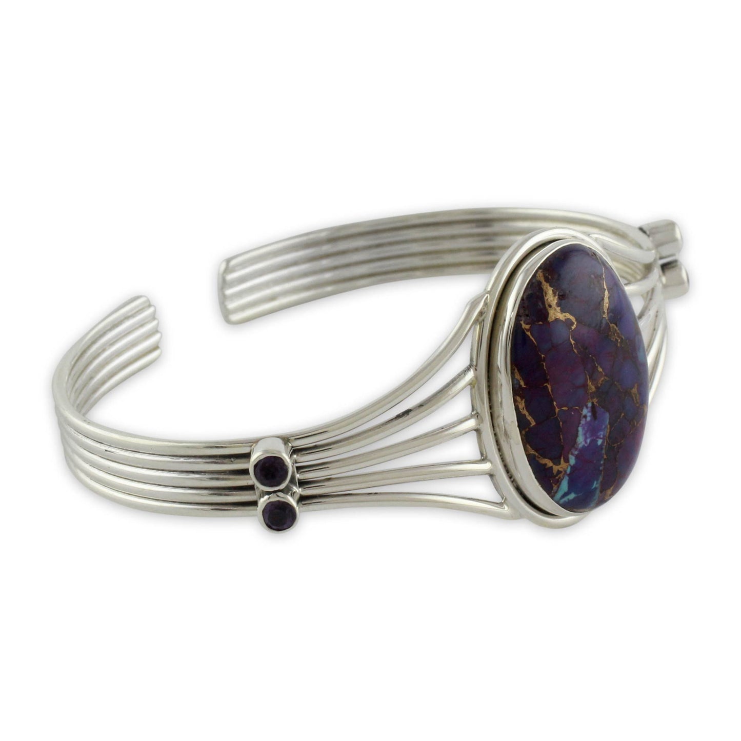 Violet Island Amethyst and Composite Turquoise Silver Cuff Bracelet