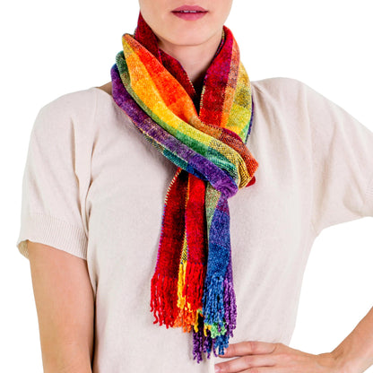 Gift of the Rainbow Guatemalan Rainbow Colored Rayon Chenille Scarf