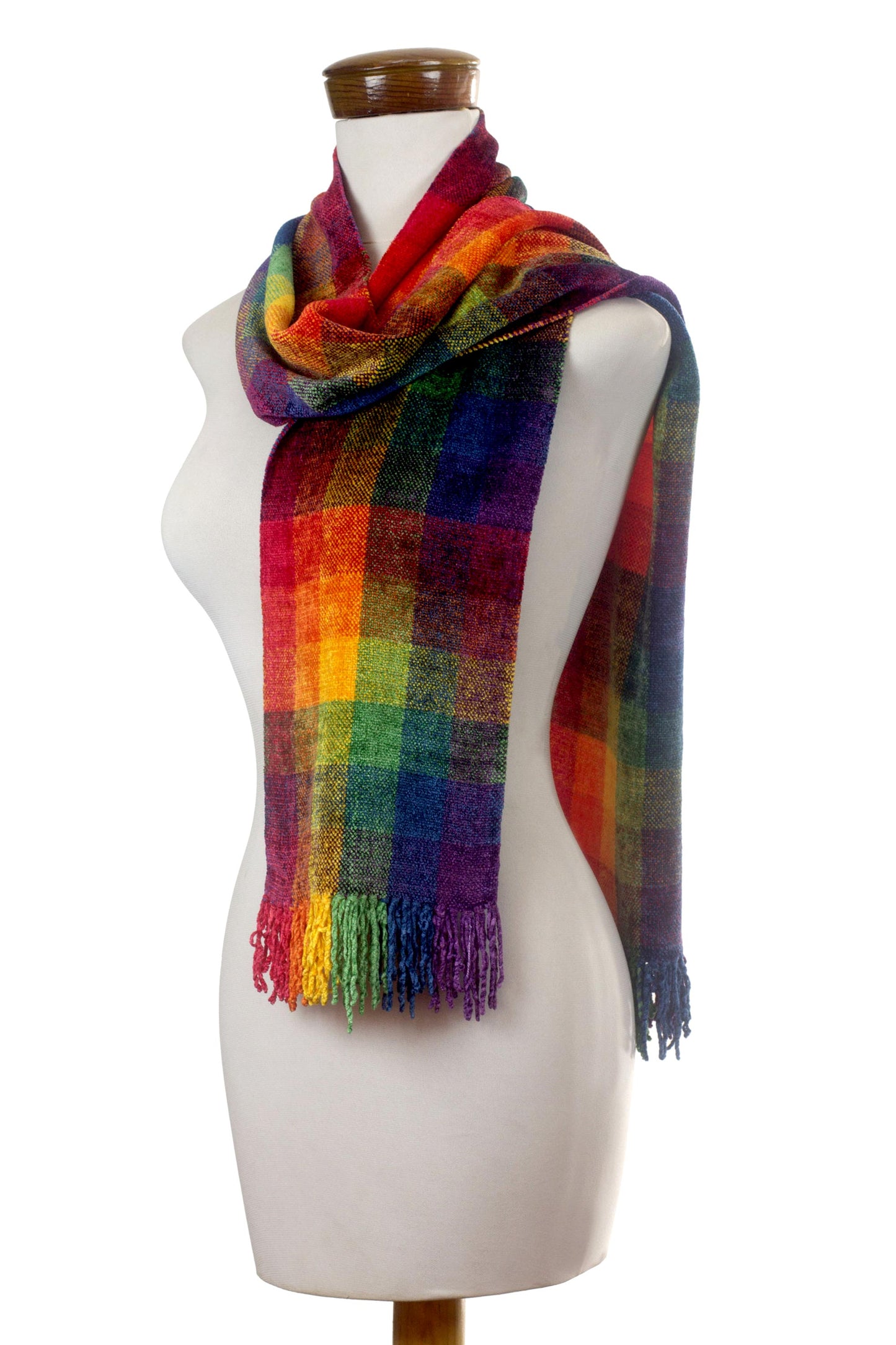 Gift of the Rainbow Guatemalan Rainbow Colored Rayon Chenille Scarf