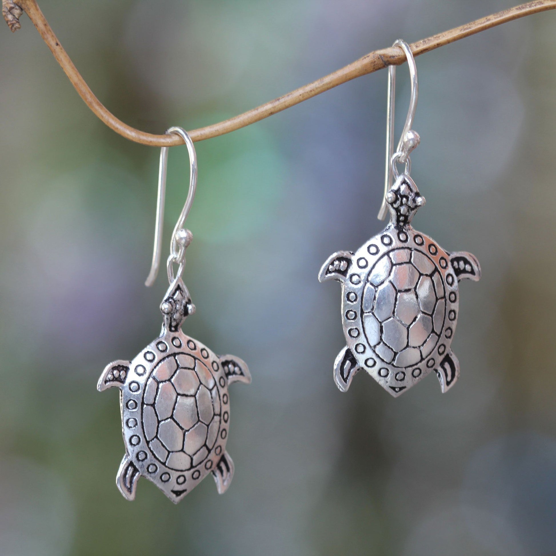 NOVICA - Sterling Silver Sea Turtle Earrings