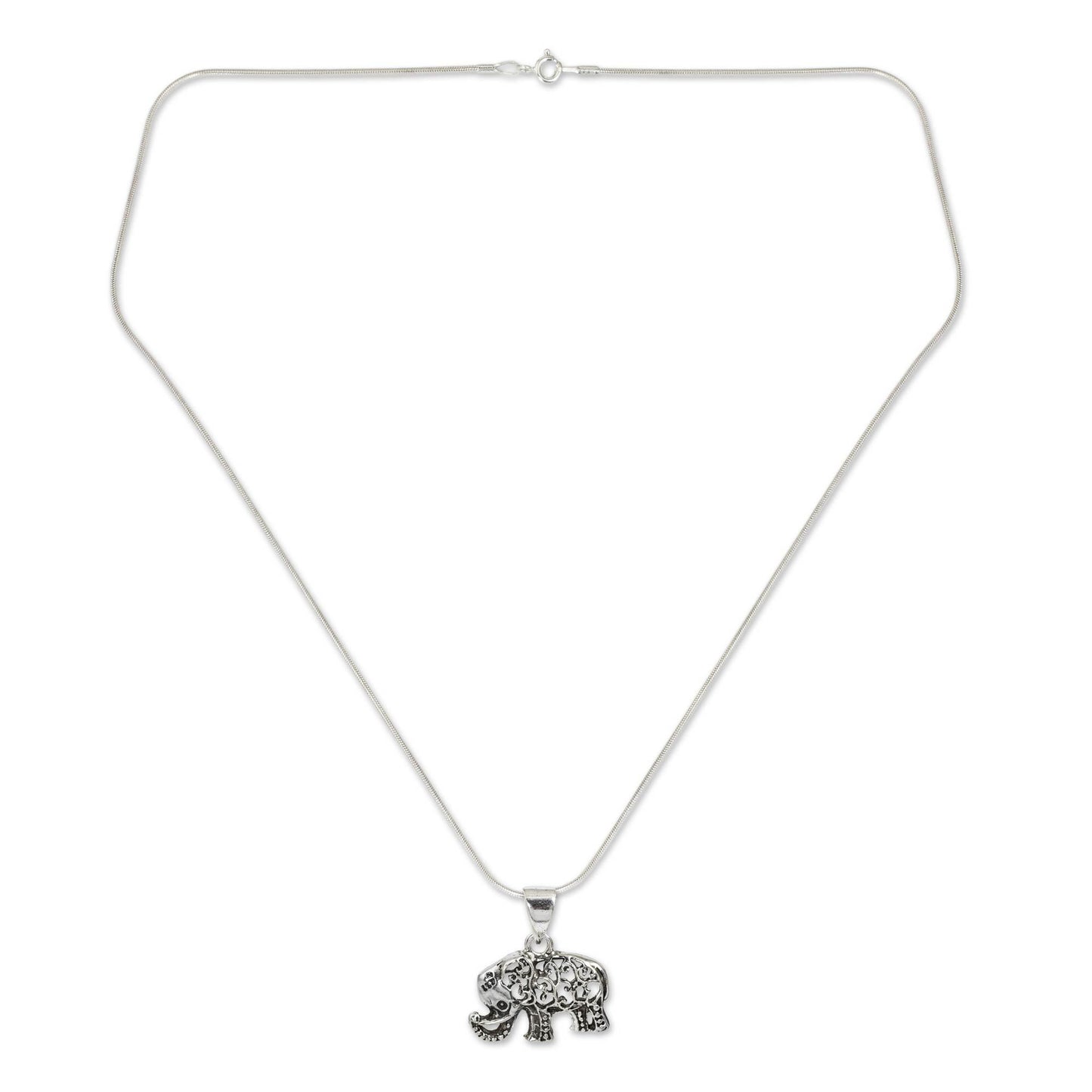 Sterling Silver Filigree Elephant Pendant Necklace