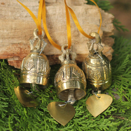 Brass Buddhist Bell Ornaments - Set of 3