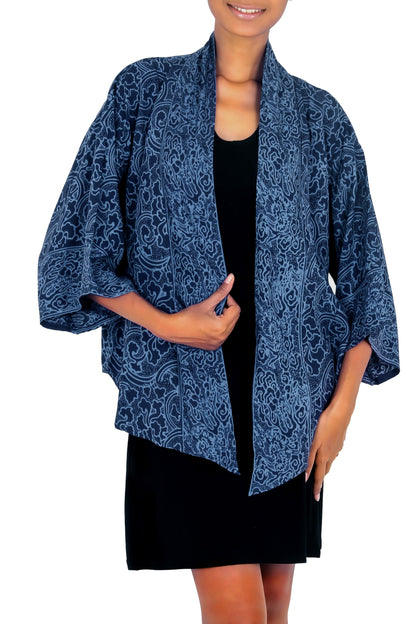 Indigo Garden Blue Javanese Batik Rayon Kimono Jacket