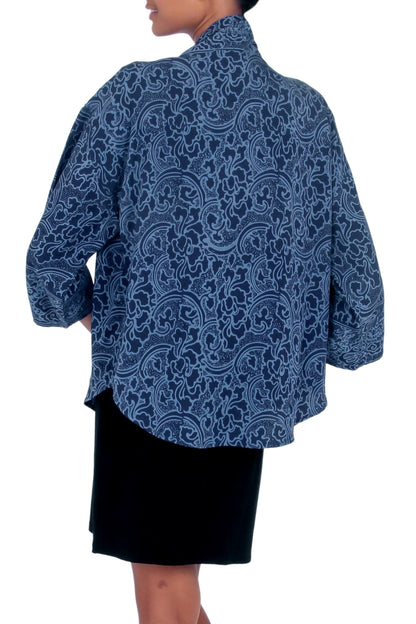 Indigo Garden Blue Javanese Batik Rayon Kimono Jacket