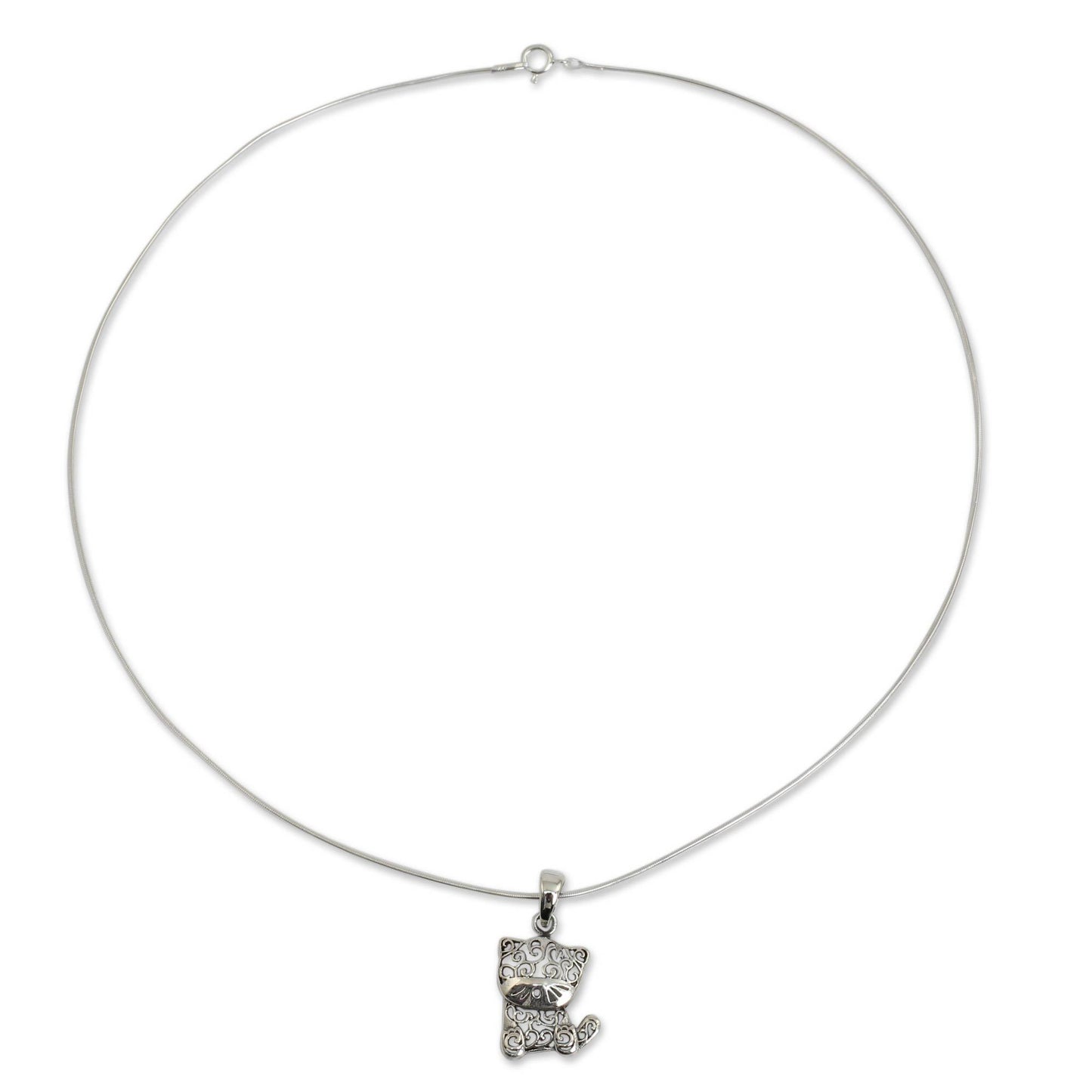 Filigree Kitten Sterling Silver Pendant Necklace