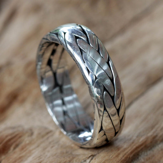 Singaraja Weave Unisex Braided Sterling Silver Ring from Bali