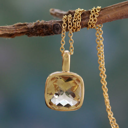 Modern Charm Hand Made Gold Vermeil Faceted Citrine Necklace