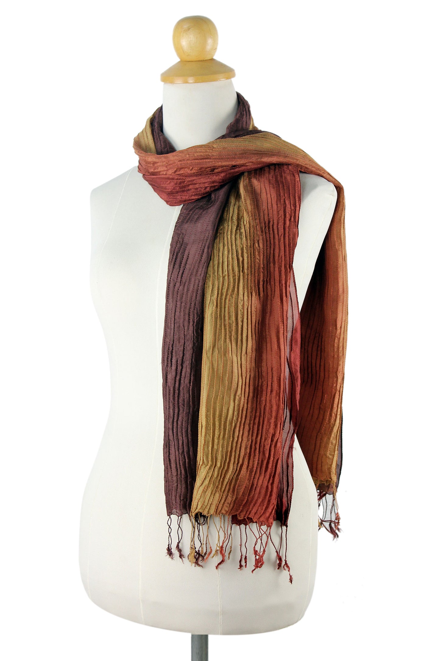 Golden Brown Transition Hand-dyed Silk Scarf from Thailand