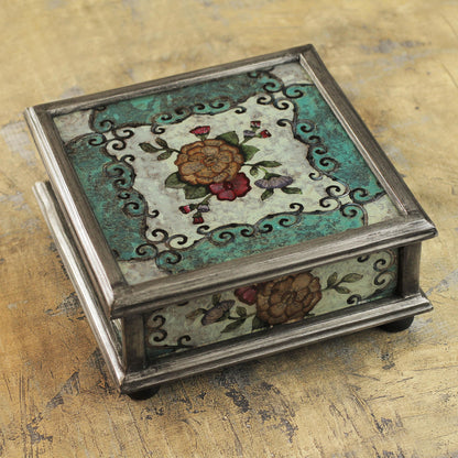 Vintage Blossom Reverse Painted Glass Box
