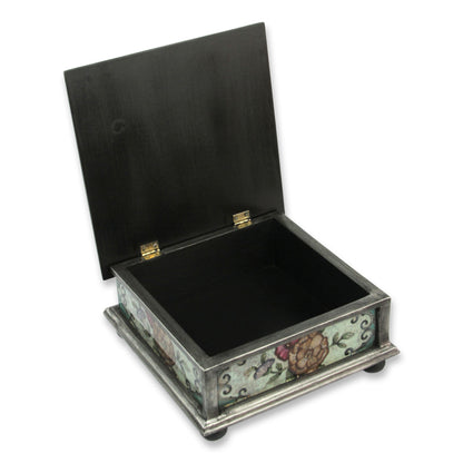 Vintage Blossom Reverse Painted Glass Box
