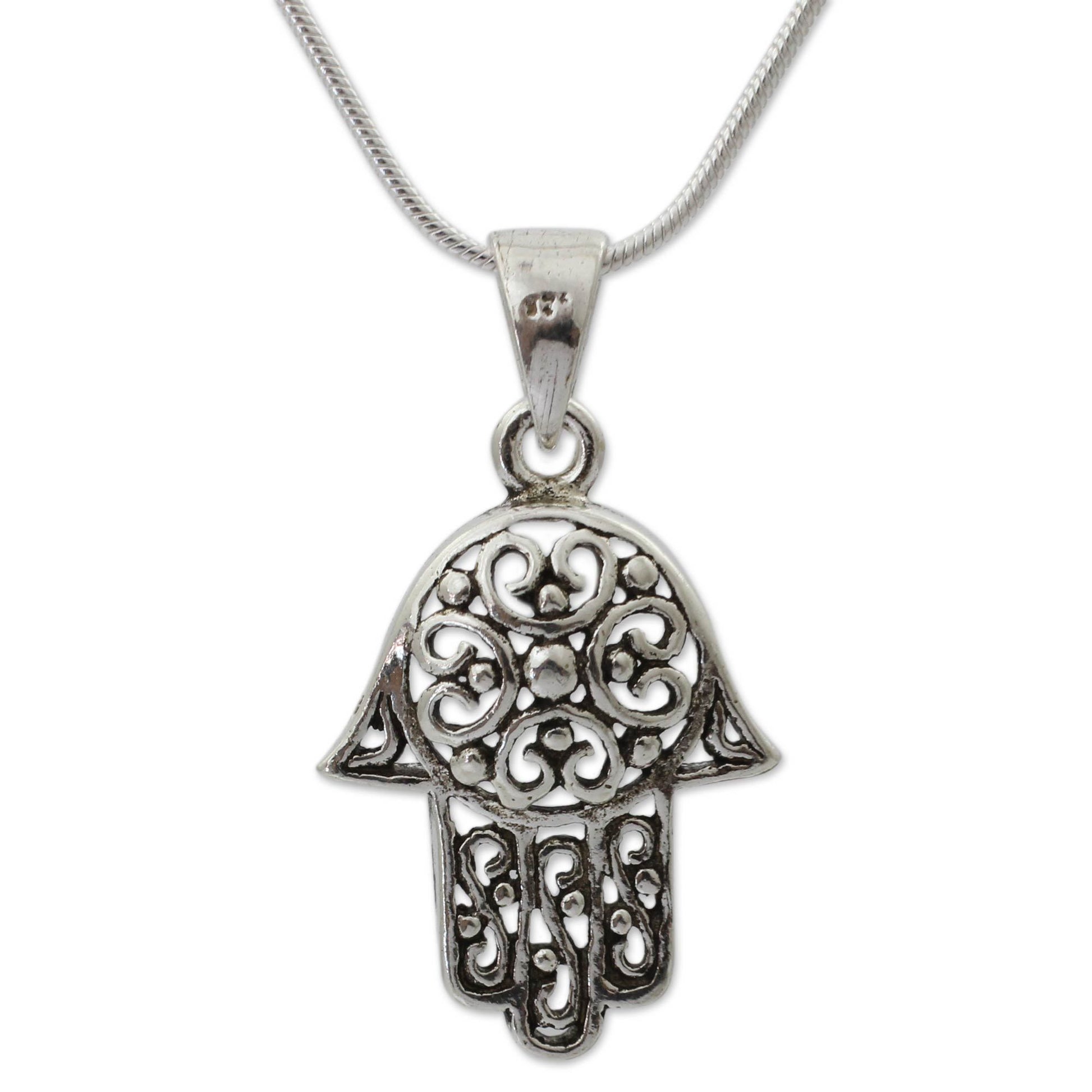 NOVICA - Silver Pendant Hamsa Necklace