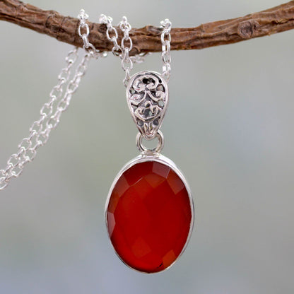 Radiant Facets Artisan Made Silver and Carnelian Necklace