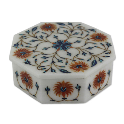 Sunflower Bouquet Handcrafted Indian Floral Marble Inlay Jewelry Box