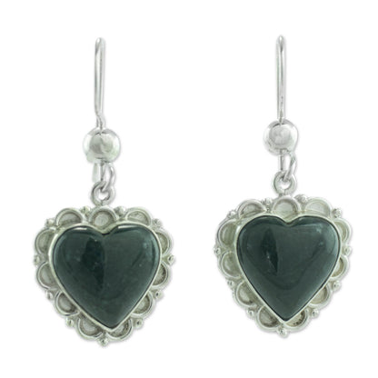 Zinnia Love Dark Green Jade and Sterling Silver Handcrafted Earrings