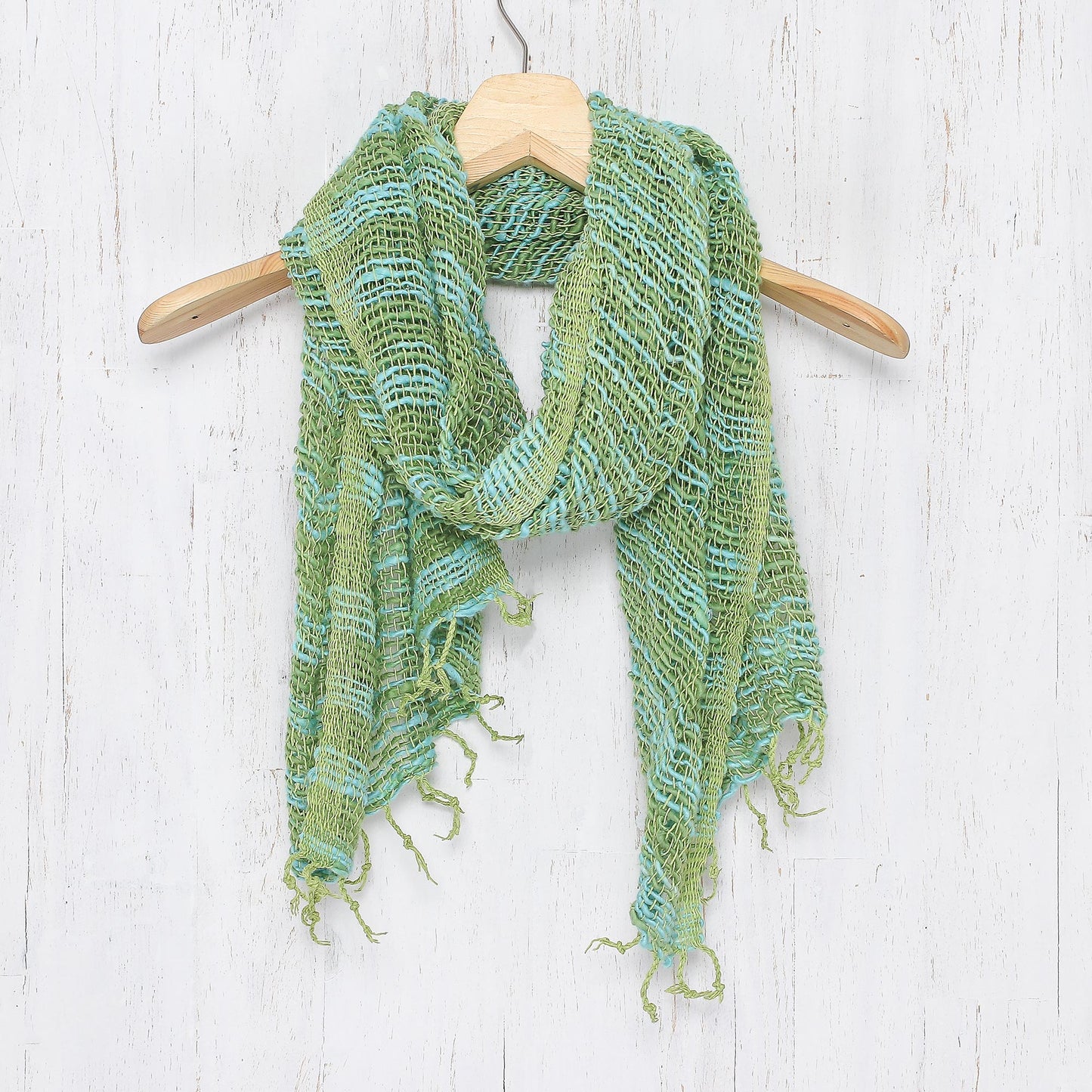 Breezy Blue and Green Thai Blue and Green Cotton Scarf