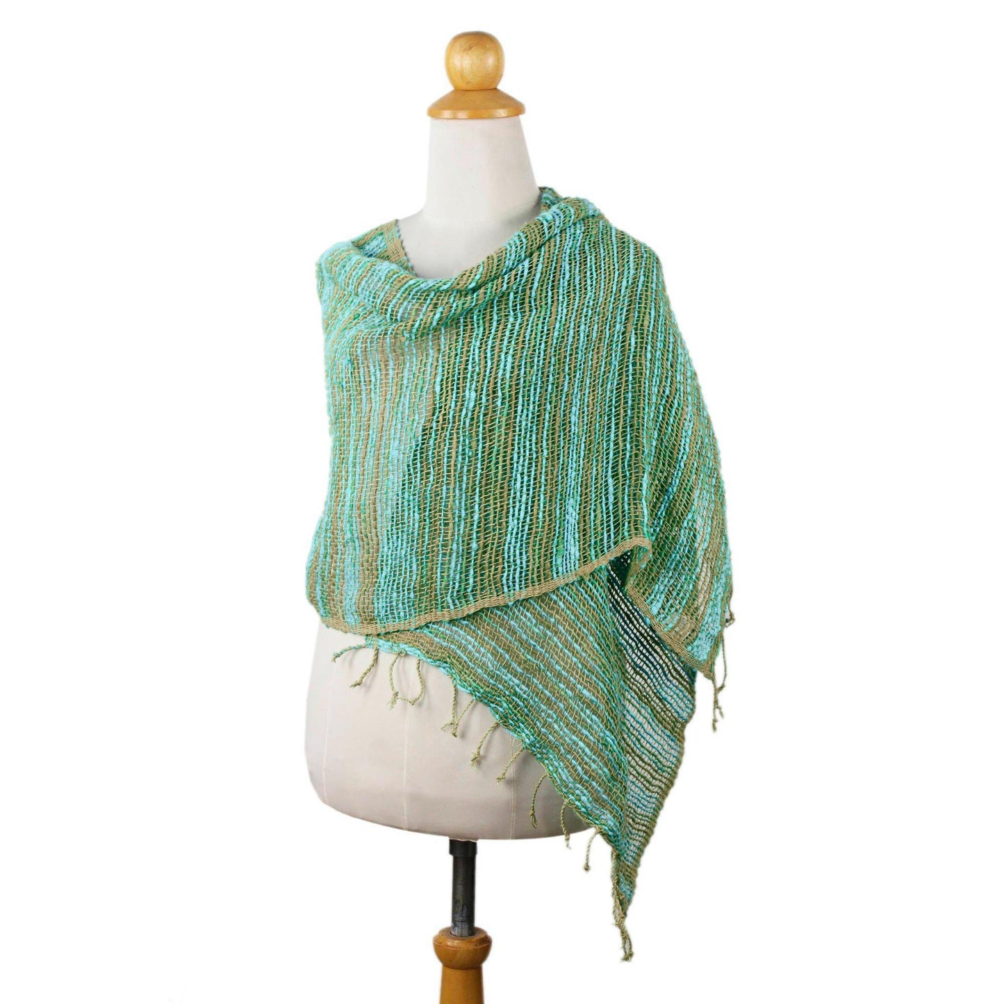 Breezy Blue and Green Thai Blue and Green Cotton Scarf