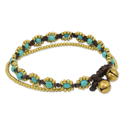 Serene Sky Blue Calcite Brass Beaded Bracelet