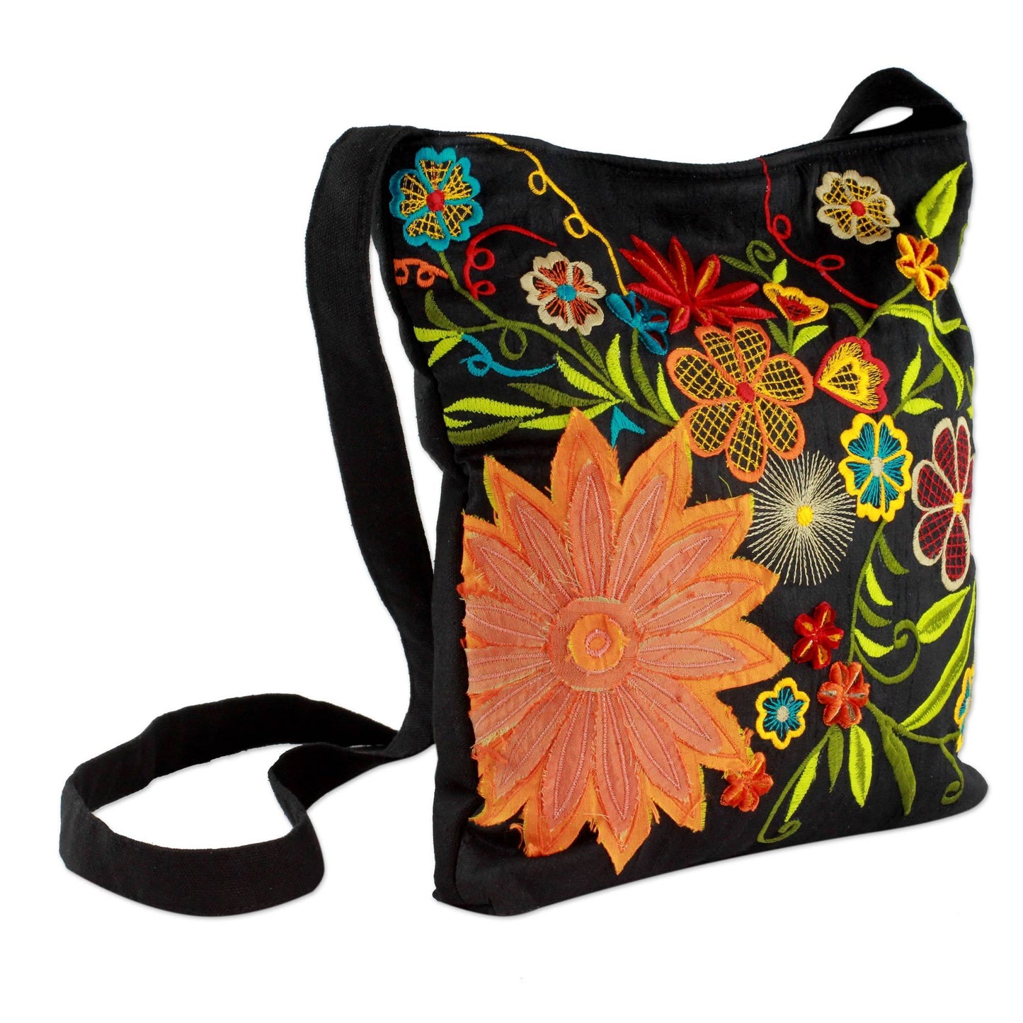 NOVICA - Flower Blossoms Handmade Shoulder Bag