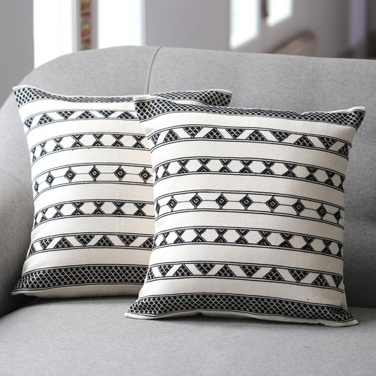 Desert Geometry Hand Crafted Cotton Patterned Cushion Cover (Pair)