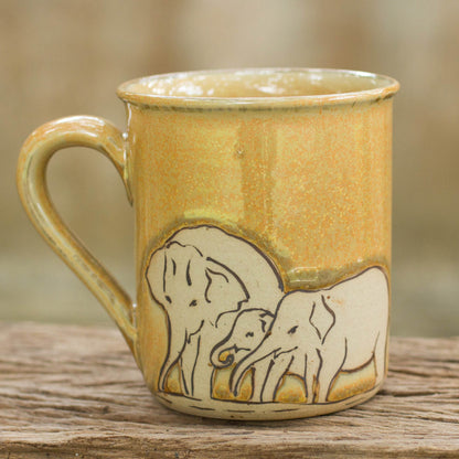 Yellow Elephant Family Yellow Elephant Theme Celadon Ceramic Mug