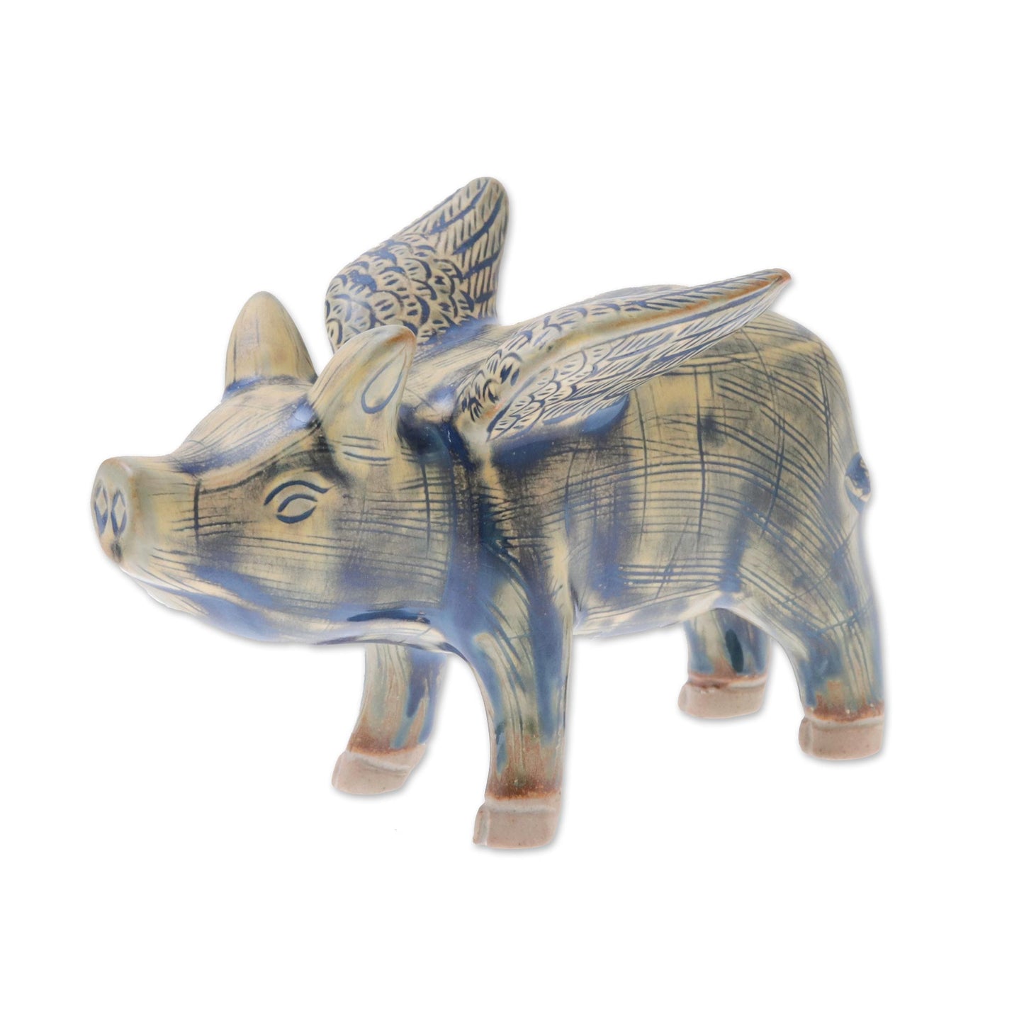 Flying Pig Ceramic Flying Pig in Mustard and Blue Shades