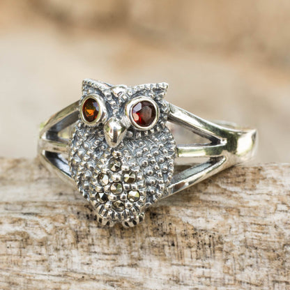 Little Owl Garnet & Marcasite Cocktail Ring