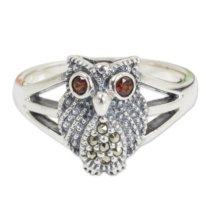 Little Owl Garnet & Marcasite Cocktail Ring