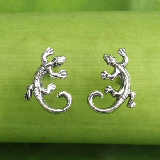 Chameleon Sterling Silver Button Earrings