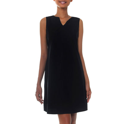 Lily in Black Cotton Shift Dress