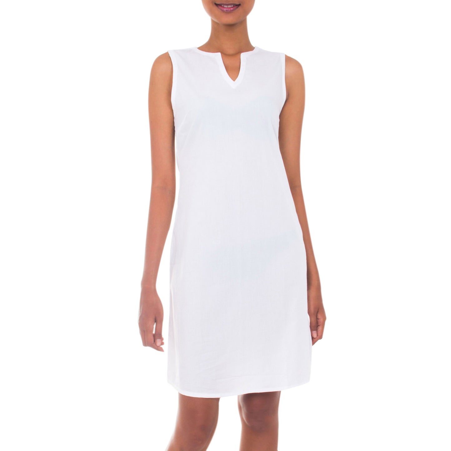 Lily in White Cotton Shift Dress