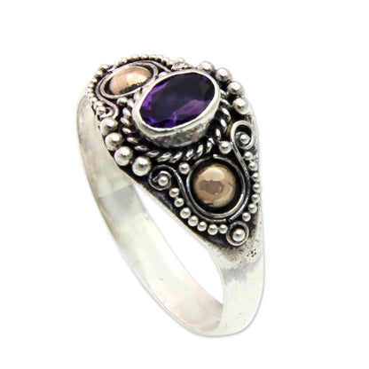 Mystic Trio Sterling Silver and Gold Cocktail Ring with Amethyst