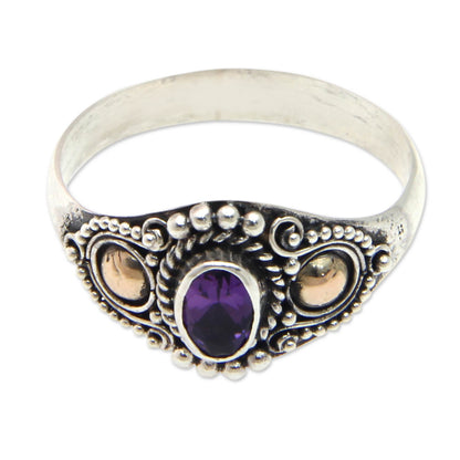 Mystic Trio Sterling Silver and Gold Cocktail Ring with Amethyst