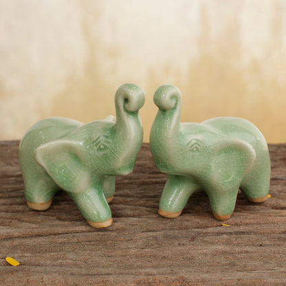 Lucky Green Elephant Ceramic Figurines