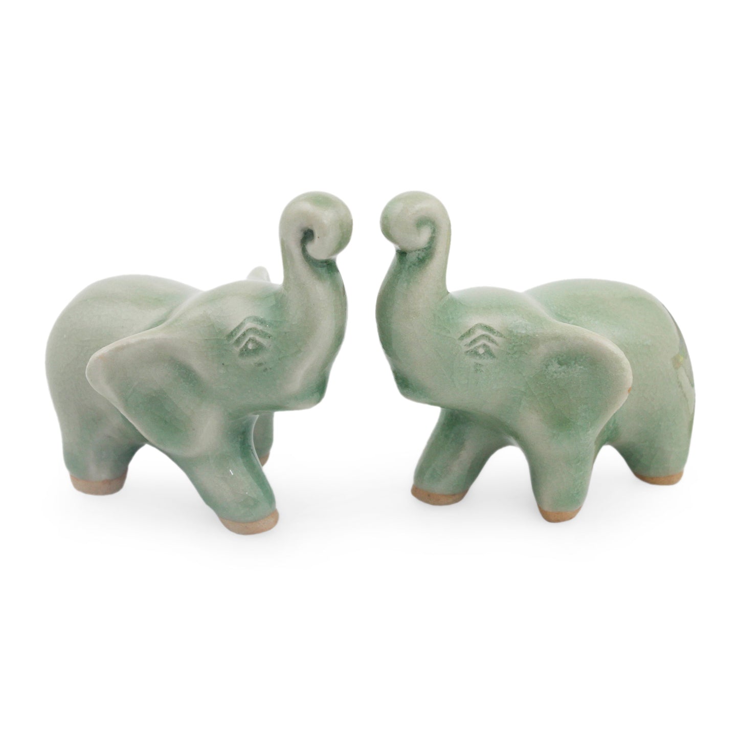Lucky Green Elephant Ceramic Figurines