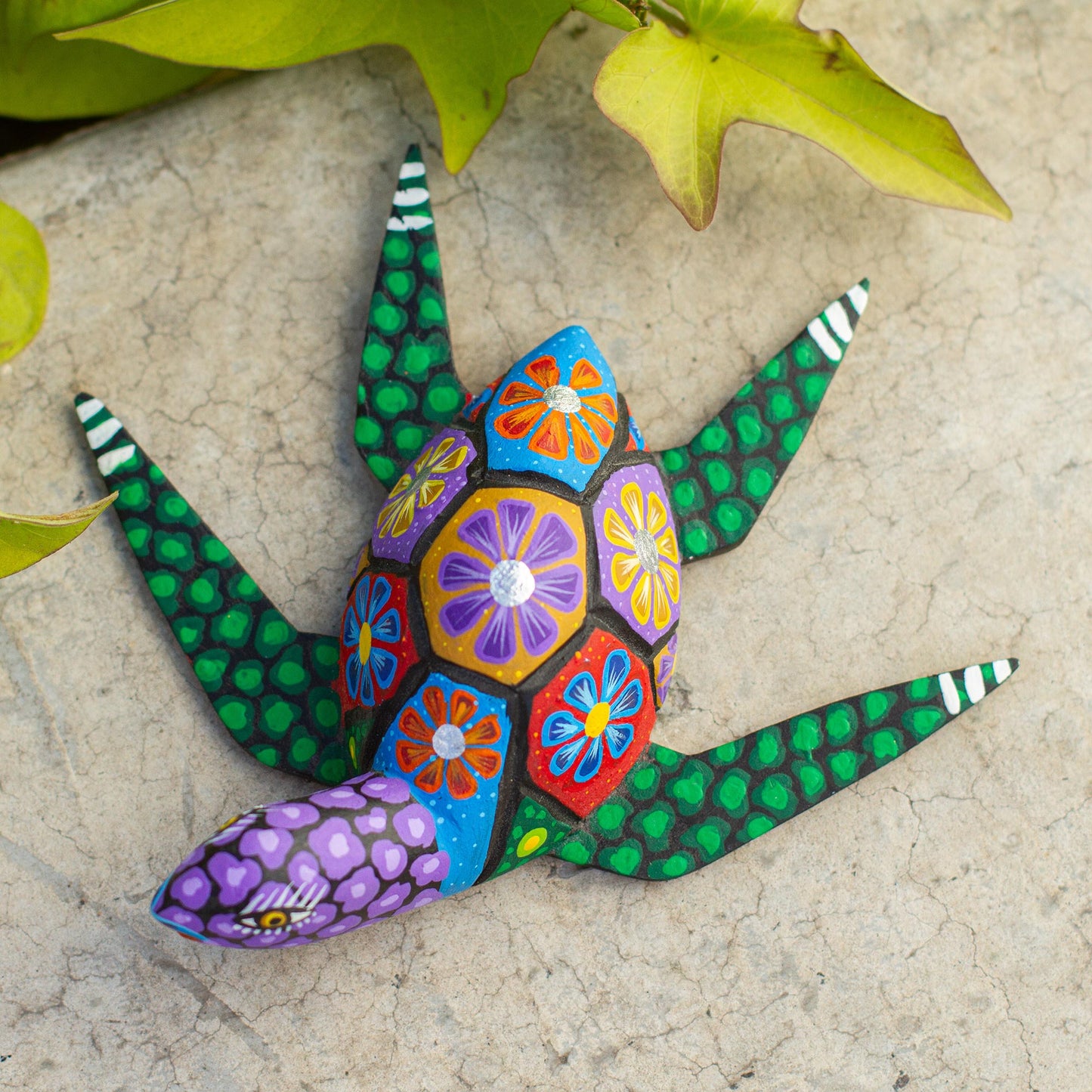 Psychedelic Turtle Hand Painted Alebrije Turtle Wood Sculpture from Mexico
