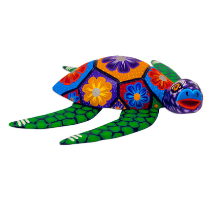 Psychedelic Turtle Hand Painted Alebrije Turtle Wood Sculpture from Mexico