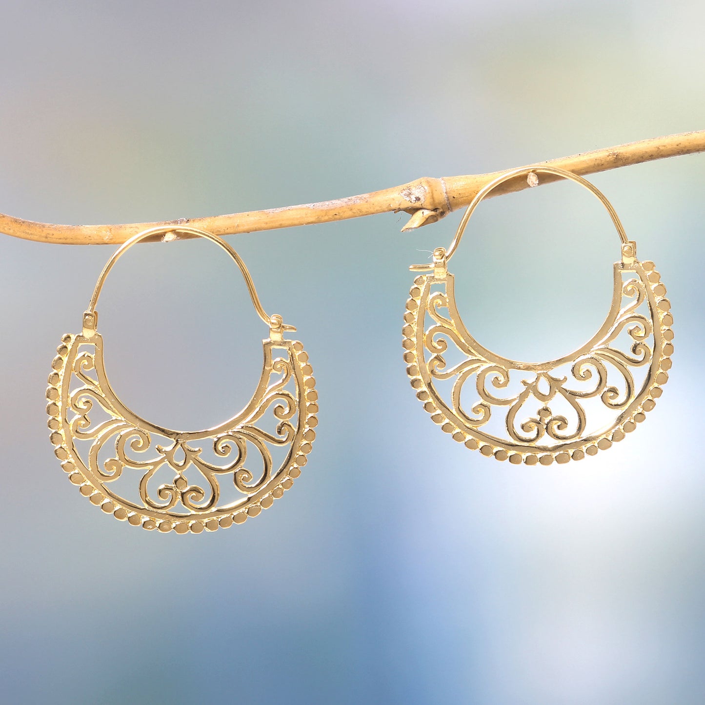 Moonlit Garden Gold-Plated Silver Hoop Earrings