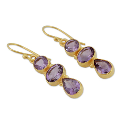 Lilac Triad Amethyst Gold-Plated Dangle Earrings