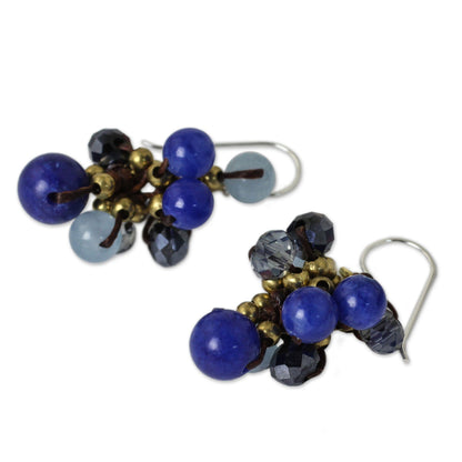 Blue Beaded Cluster Earrings