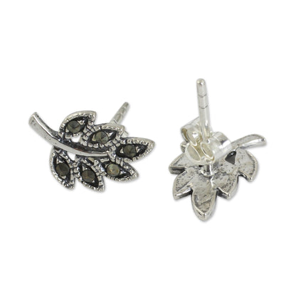 Petite Leaves Marcasite & Silver Stud Earrings