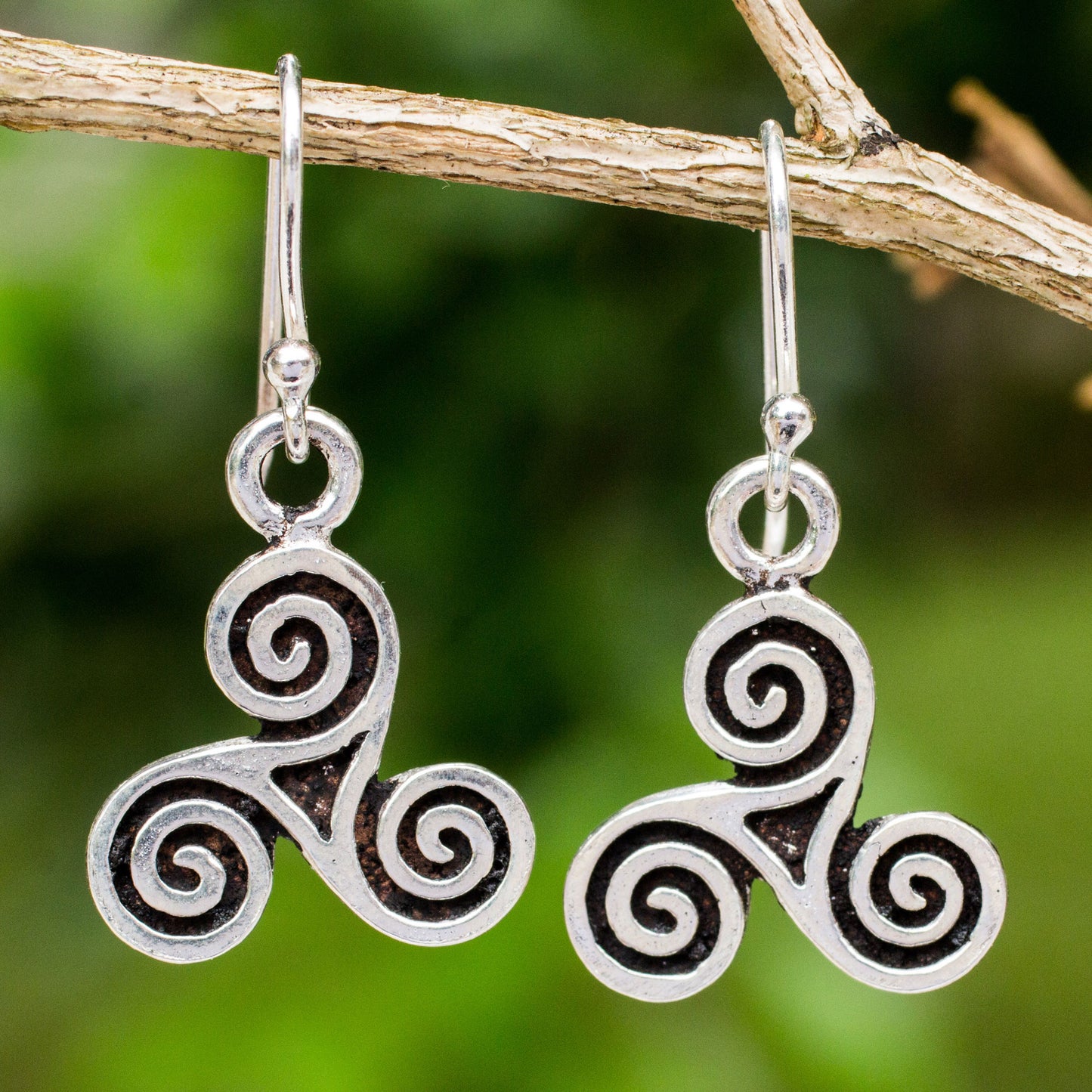 Celtic Tri Spiral Silver Dangle Earrings