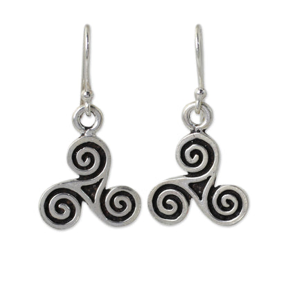 Celtic Tri Spiral Silver Dangle Earrings