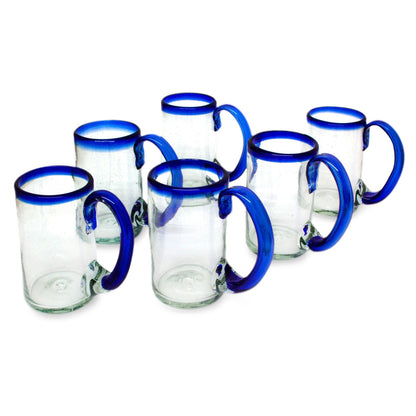 Cobalt Beer Mexican Beer Glasses with Cobalt Handle and Rim (Set of 6)