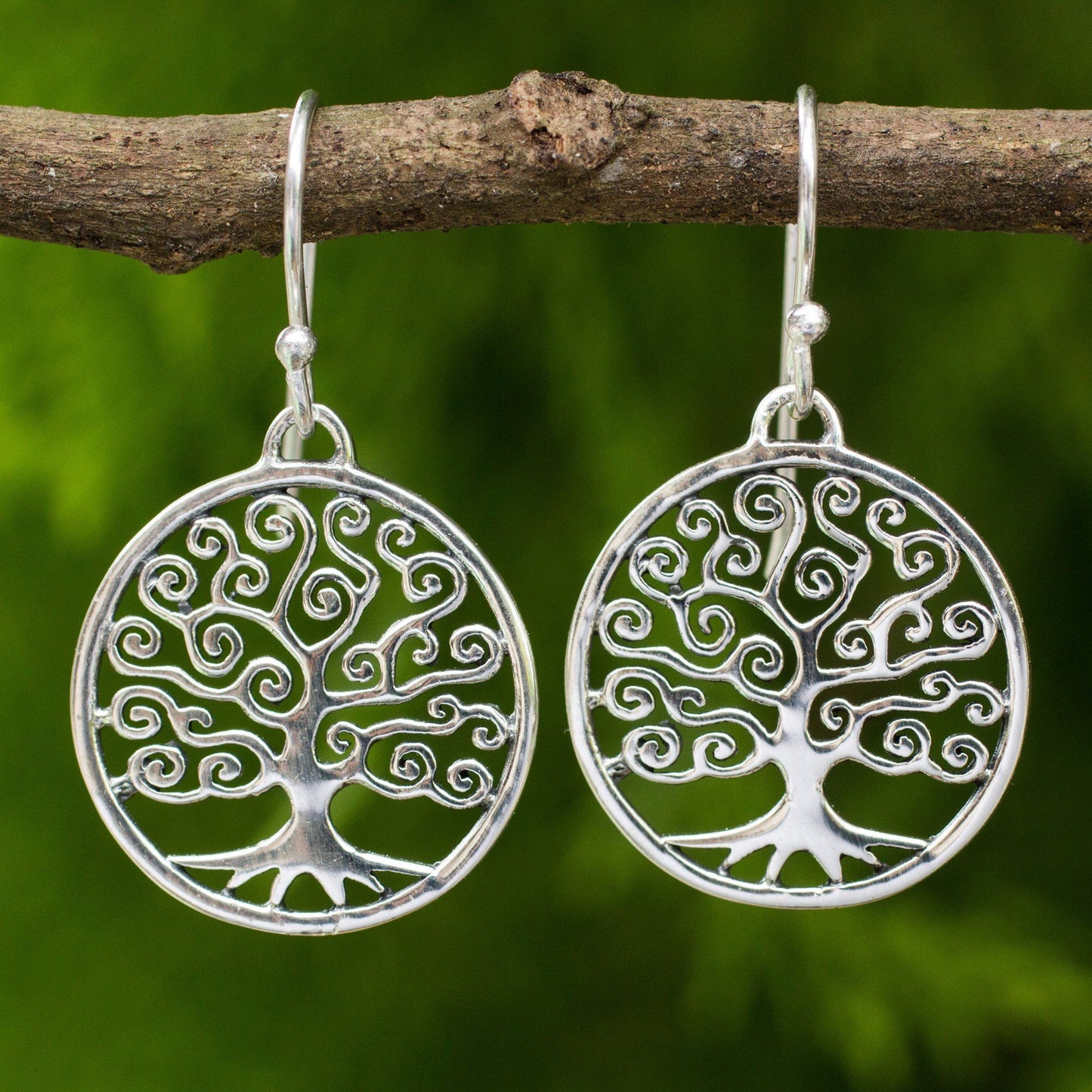 NOVICA - Sterling Silver Spiral Tree Dangle Earrings